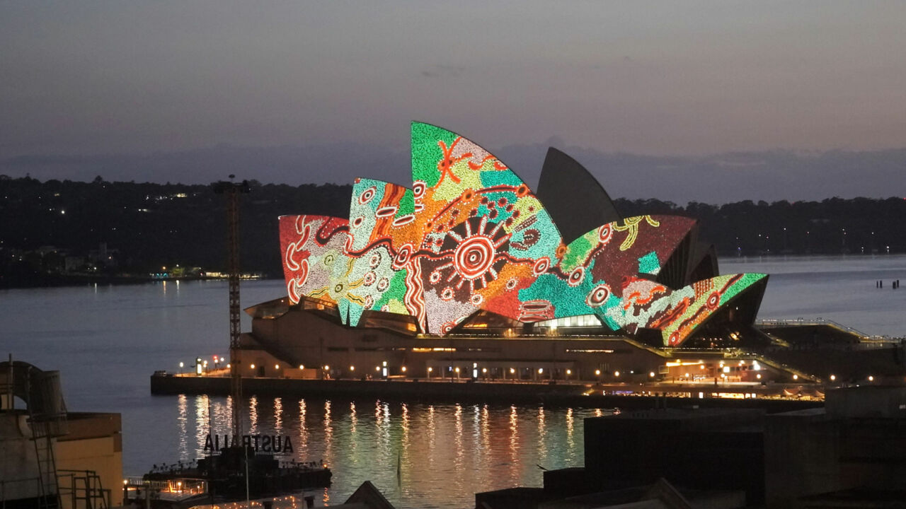 Lichtshow auf dem Dach des Sydney Opera House